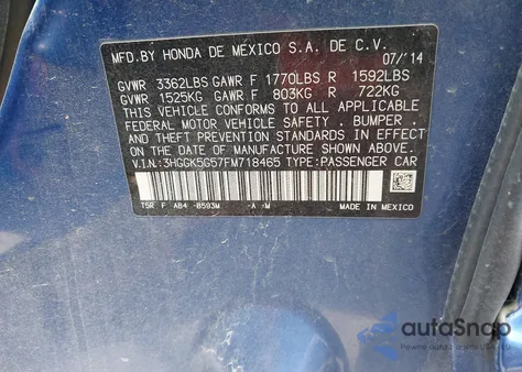 2015 Honda Fit Lx z USA, uszkodzony, nr VIN 3HGGK5G57FM718465